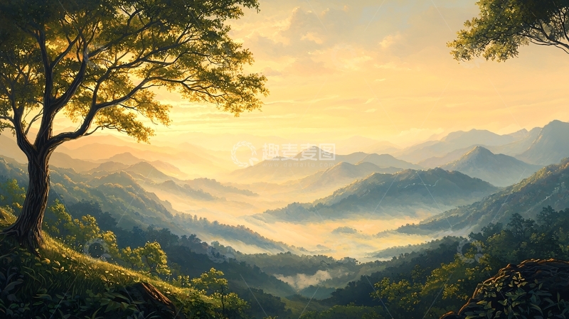 高清大图下载【趣麦麦图】晨雾山峦自然风光