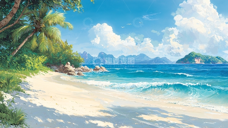 高清大图下载【趣麦麦图】热带海滩风景画