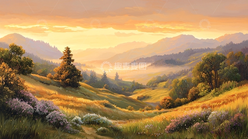 高清大图下载【趣麦麦图】晨曦山野花海风景
