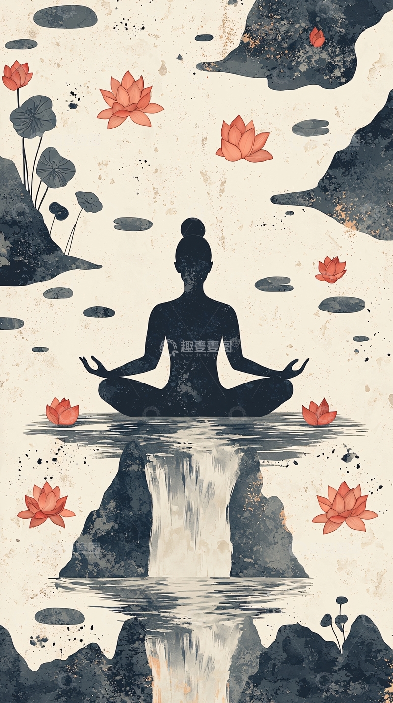 高清大图下载【趣麦麦图】宁静莲花冥想瑜伽场景