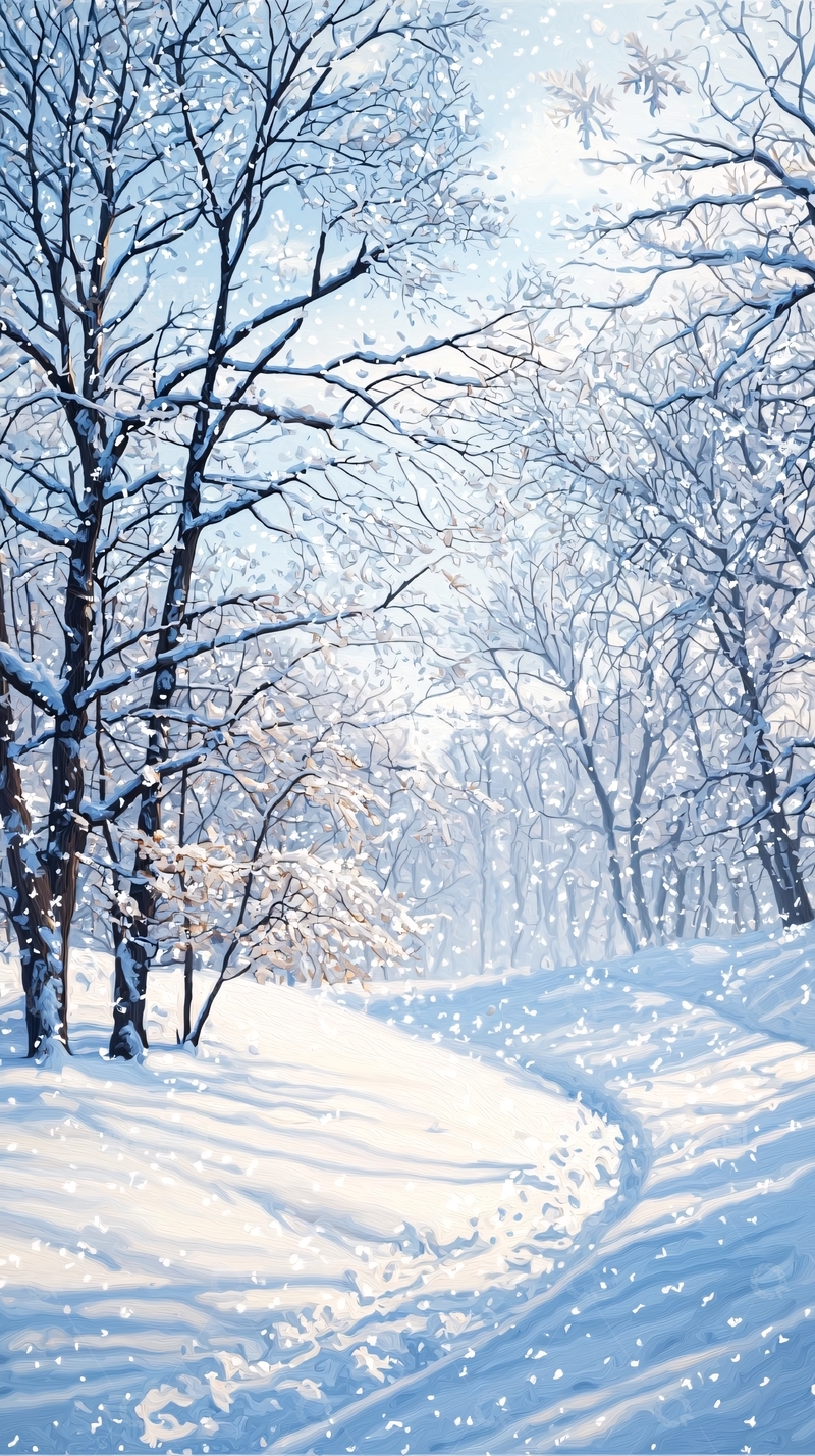 高清大图下载【趣麦麦图】冬日雪景森林小径