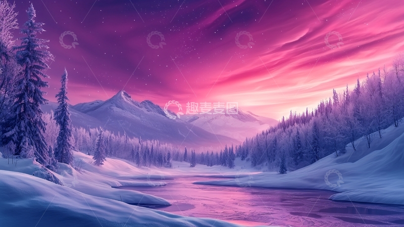 高清大图下载【趣麦麦图】梦幻雪景下的山河夜色