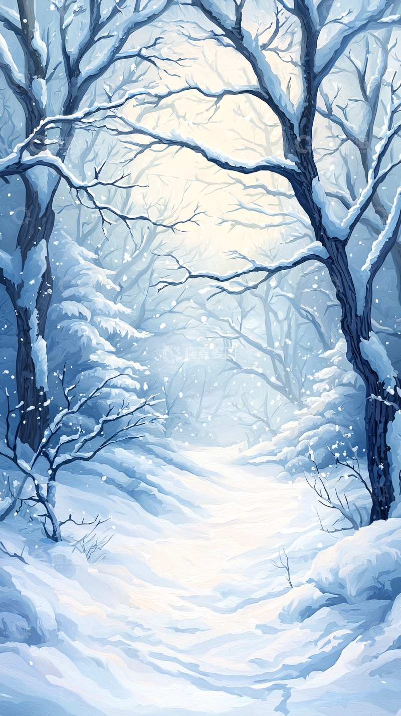 高清大图下载【趣麦麦图】冬日雪景森林小径