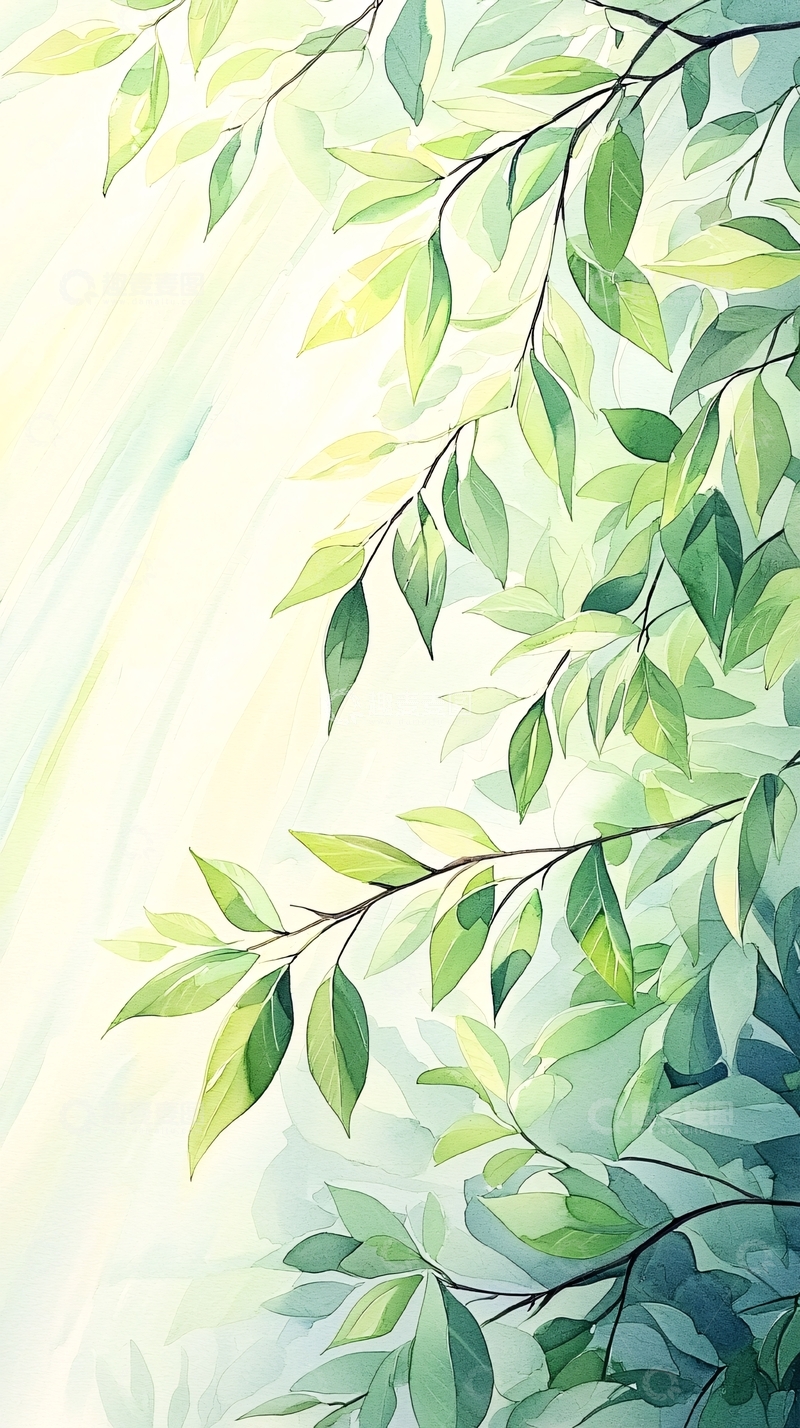 高清大图下载【趣麦麦图】夏日阳光下的绿叶树枝背景