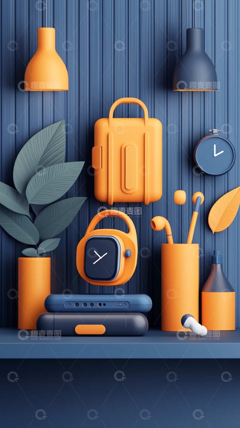 高清大图下载【趣麦麦图】橙色简约家居装饰物品集合