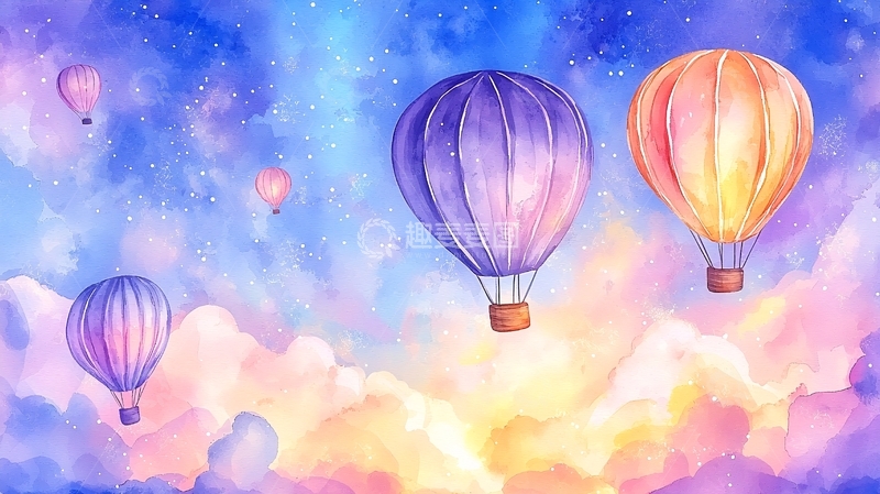 高清大图下载【趣麦麦图】梦幻热气球天空背景