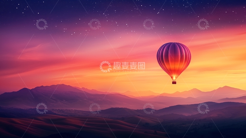 高清大图下载【趣麦麦图】热气球日落山景
