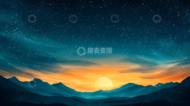 高清大图下载【趣麦麦图】夜空下的山峦与星辰