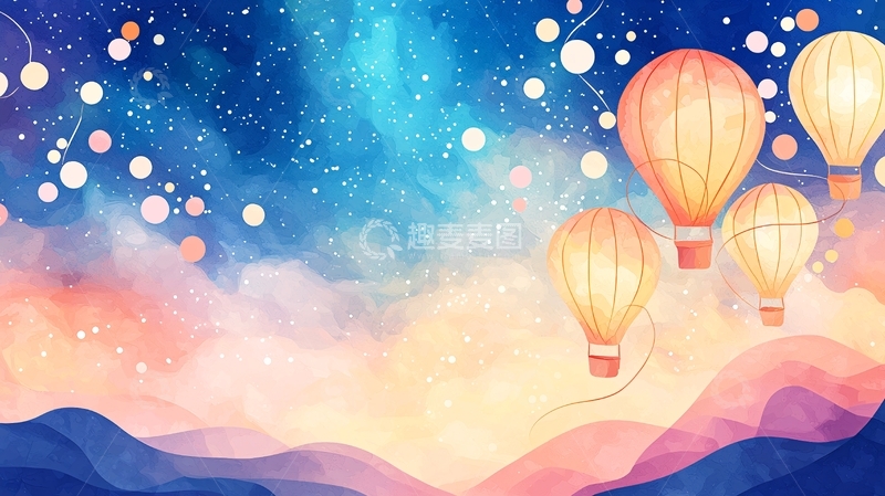 高清大图下载【趣麦麦图】热气球夜空梦幻风景