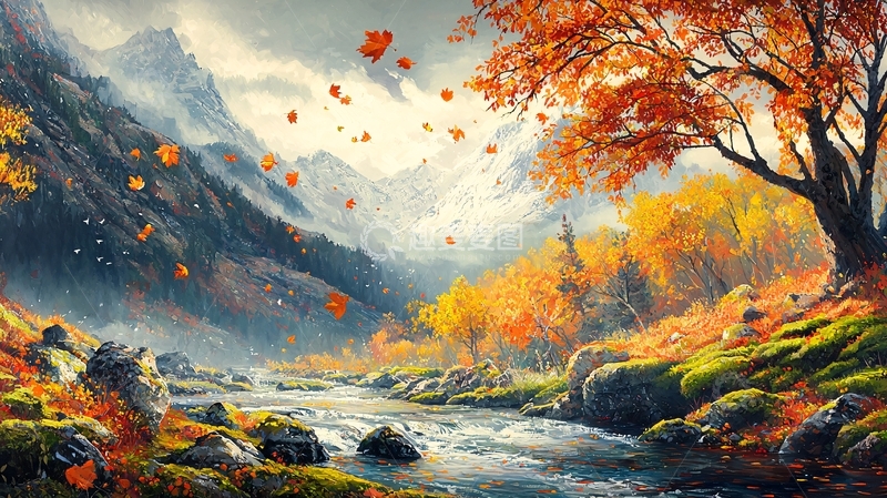高清大图下载【趣麦麦图】秋日山间溪流美景