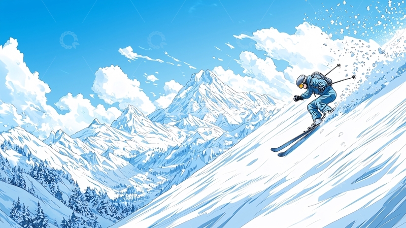 高清大图下载【趣麦麦图】滑雪山景插画