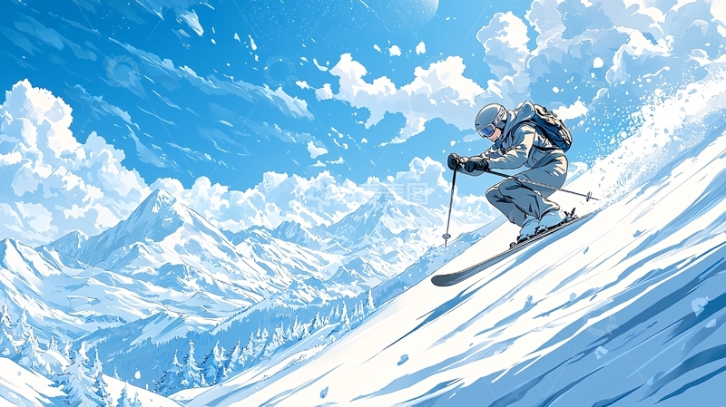 高清大图下载【趣麦麦图】冬季滑雪运动插画