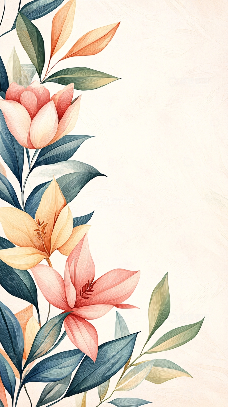 高清大图下载【趣麦麦图】清新花卉手绘背景图