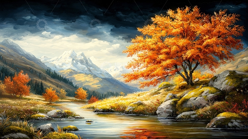 高清大图下载【趣麦麦图】秋日山间溪流风景