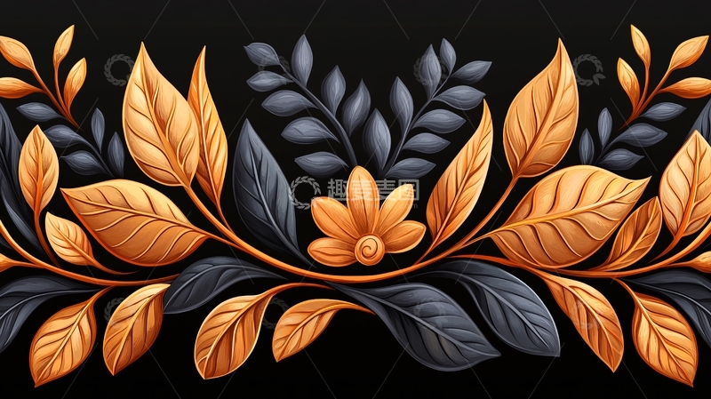 高清大图下载【趣麦麦图】秋日金色花卉图案背景