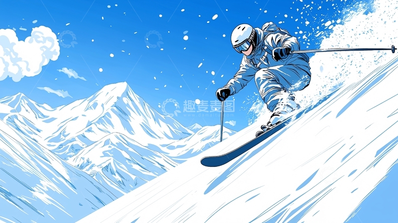 高清大图下载【趣麦麦图】冬季滑雪运动插画