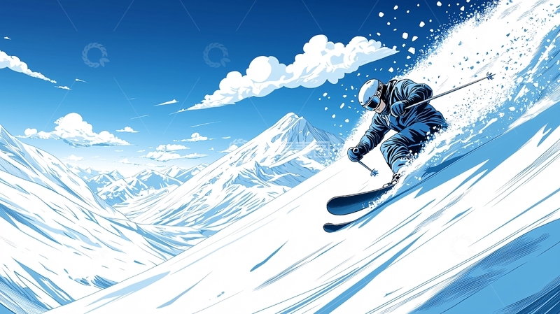 高清大图下载【趣麦麦图】滑雪者在雪山中疾驰