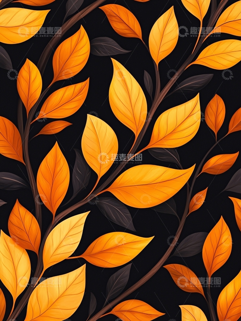 高清大图下载【趣麦麦图】秋叶树枝背景图案