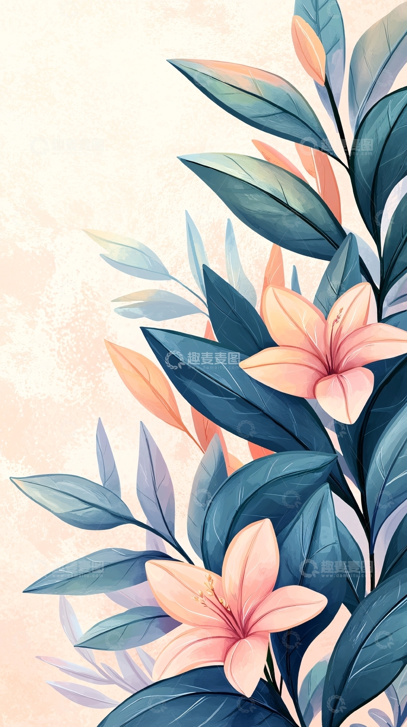 高清大图下载【趣麦麦图】热带花卉手绘背景图