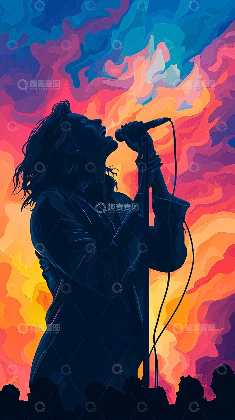 高清大图下载【趣麦麦图】摇滚歌手现场演唱插画