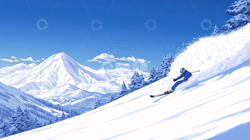 高清大图下载【趣麦麦图】冬季滑雪山景插画