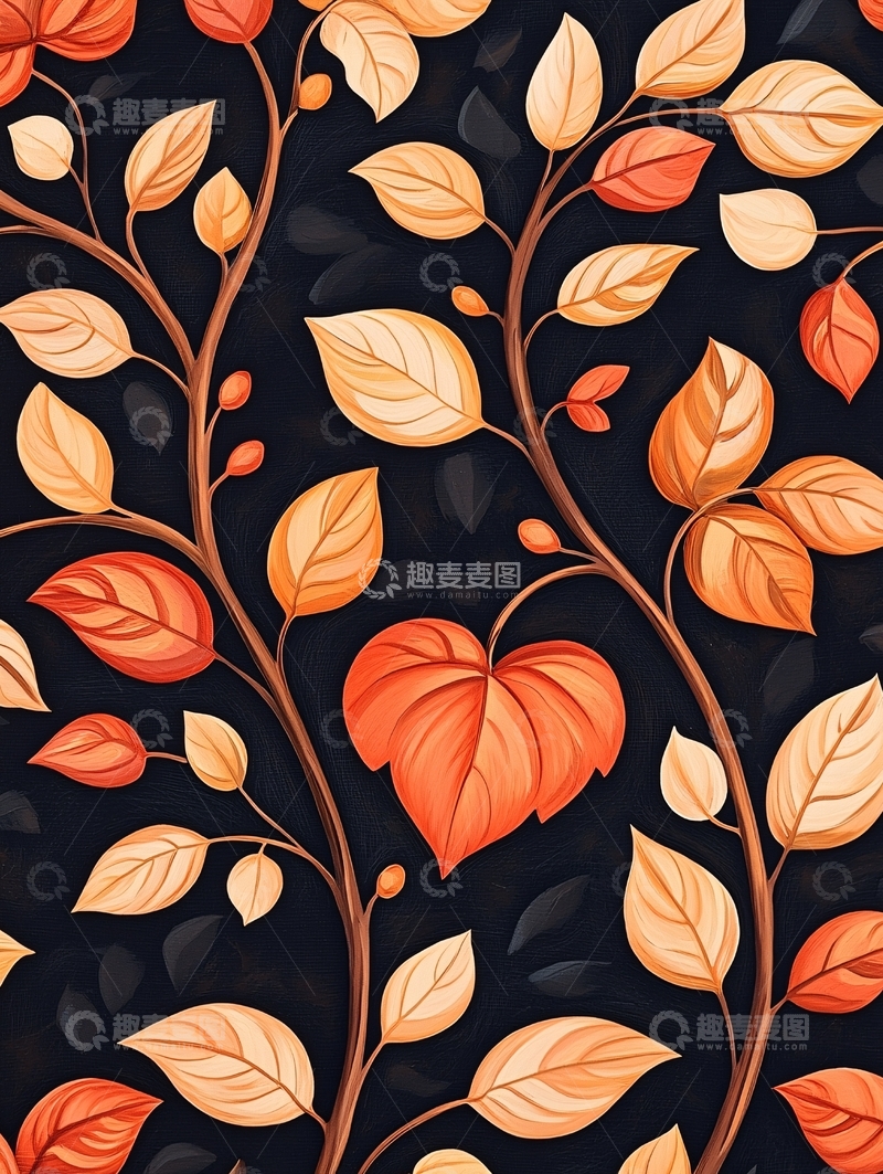 高清大图下载【趣麦麦图】秋日色彩斑斓的树叶图案