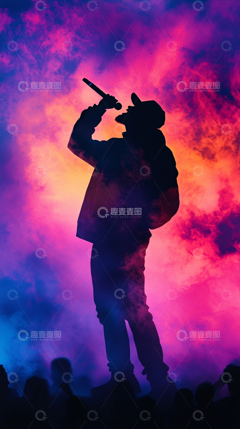 高清大图下载【趣麦麦图】舞台灯光下的歌手剪影