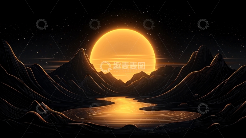 高清大图下载【趣麦麦图】夜空下的山河图