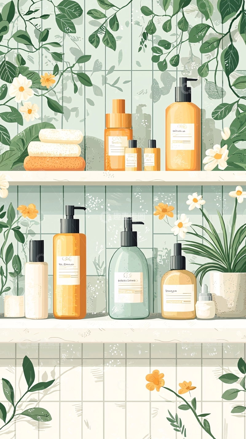 高清大图下载【趣麦麦图】绿色植物浴室收纳架