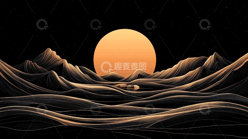 高清大图下载【趣麦麦图】夜晚山海日落风景图