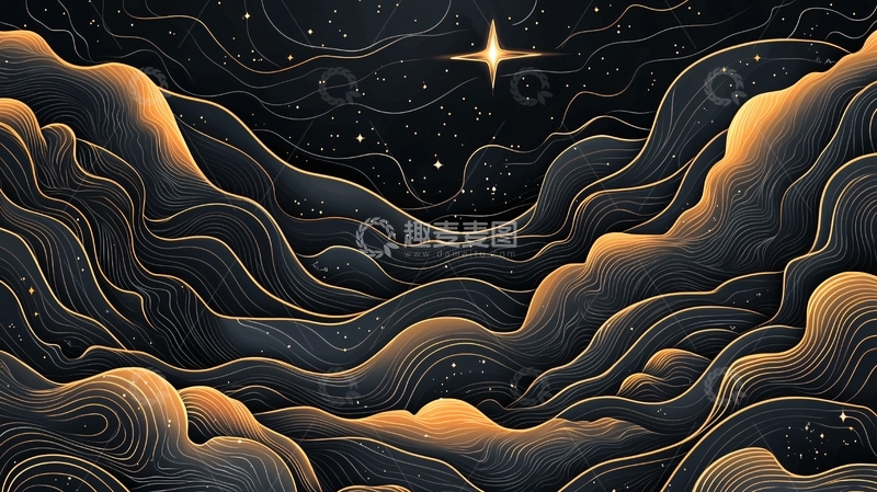 高清大图下载【趣麦麦图】夜空星辰与波浪线条艺术