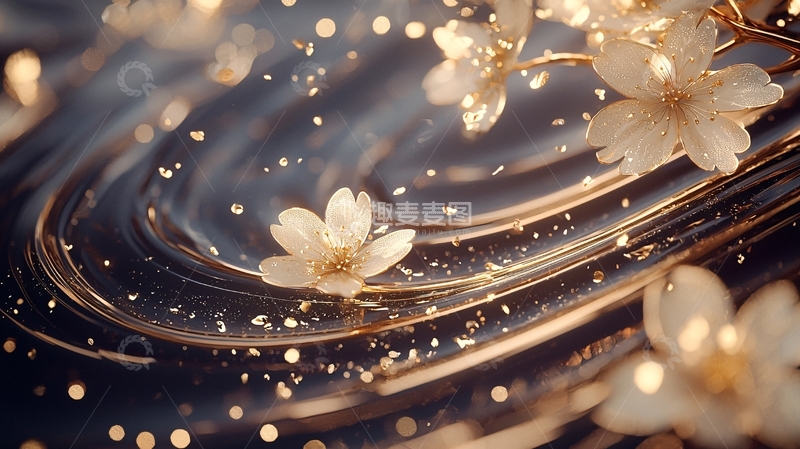 金色樱花水波纹背景