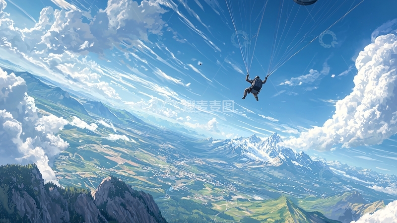 高清大图下载【趣麦麦图】极限运动：滑翔伞飞行在山间