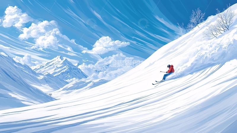 高清大图下载【趣麦麦图】滑雪者在雪山滑行
