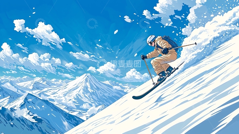 高清大图下载【趣麦麦图】冬季滑雪运动插画