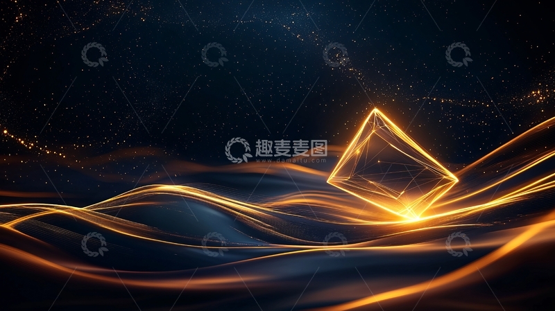 高清大图下载【趣麦麦图】金色光波与几何图形的艺术背景