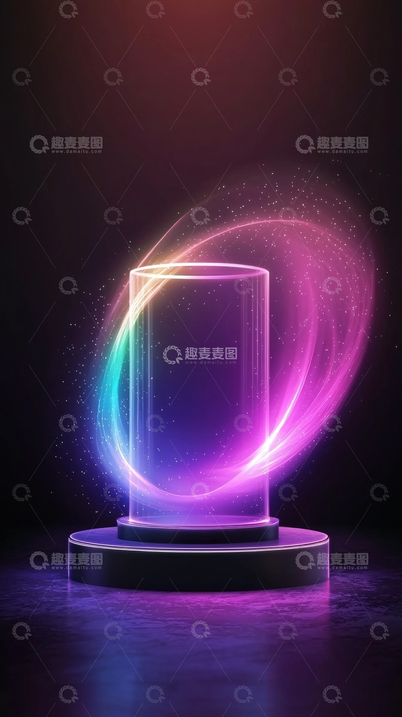 高清大图下载【趣麦麦图】霓虹光圈展示台背景