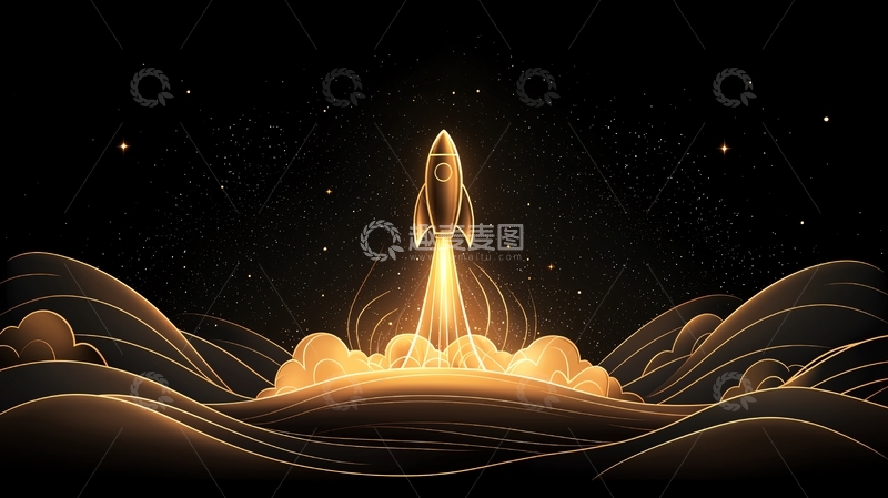 高清大图下载【趣麦麦图】火箭发射升空插画素材