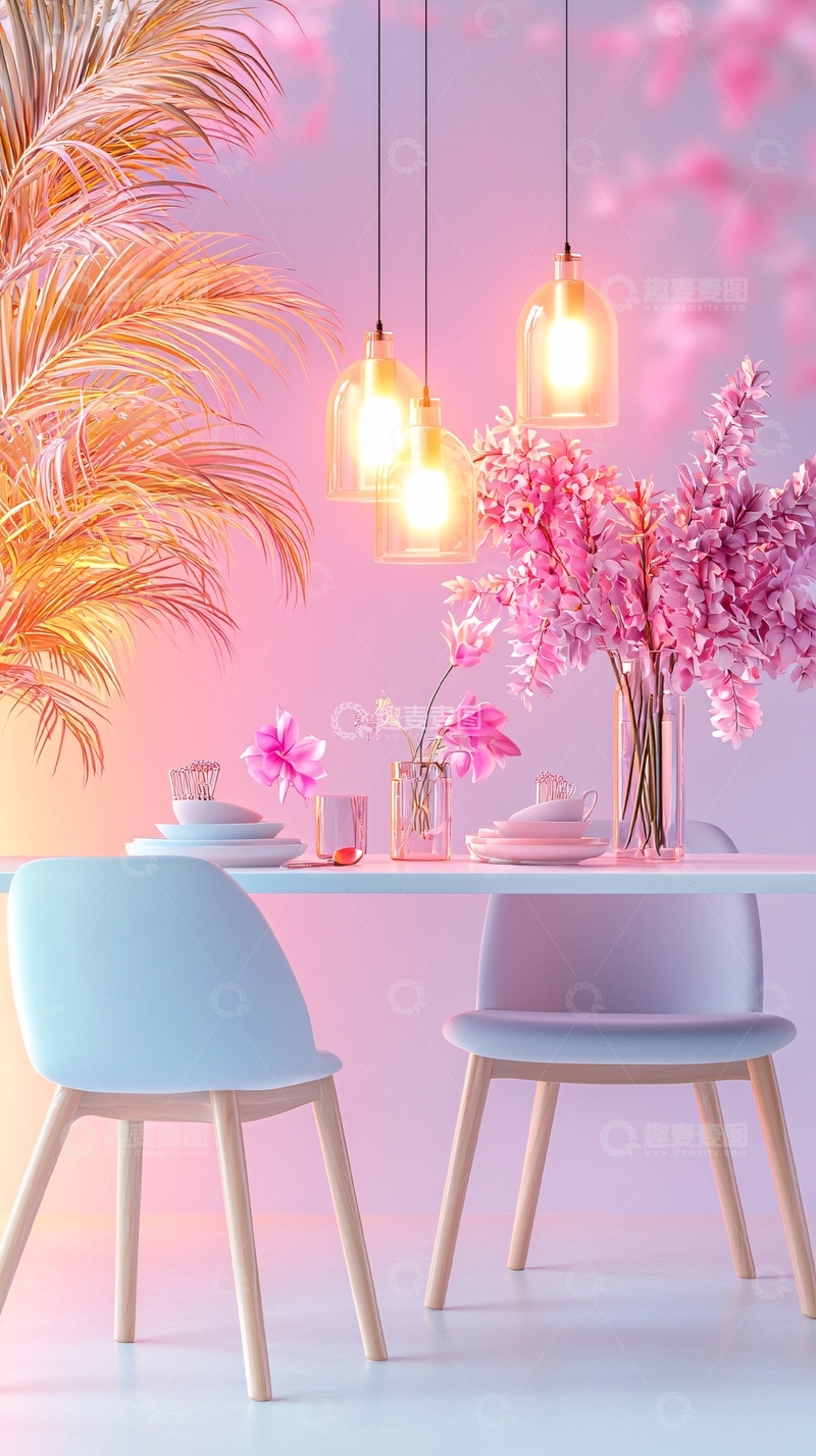高清大图下载【趣麦麦图】粉色浪漫餐桌布置