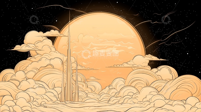 高清大图下载【趣麦麦图】梦幻云海与巨大月亮