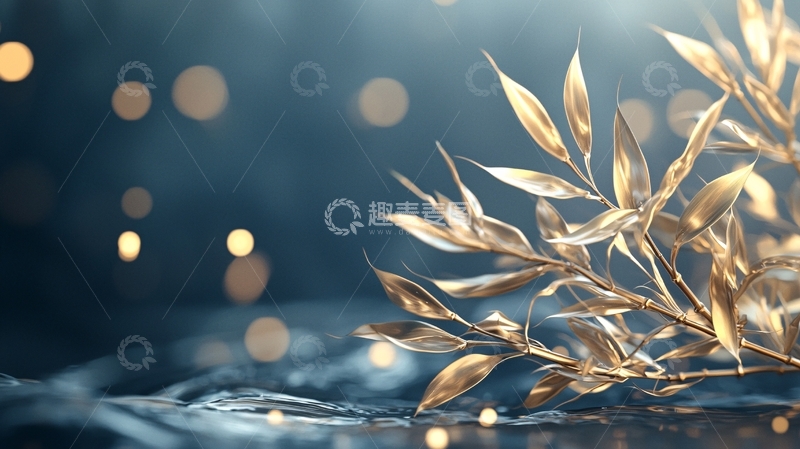 高清大图下载【趣麦麦图】金色竹叶与水波光影