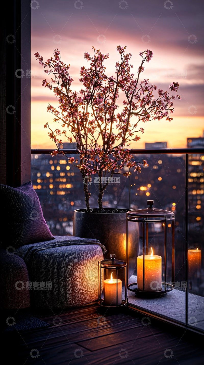 高清大图下载【趣麦麦图】温馨阳台烛光晚餐场景
