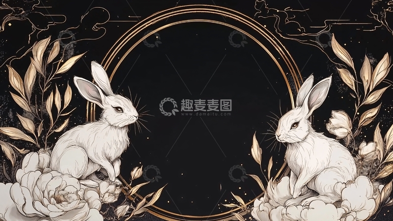 高清大图下载【趣麦麦图】月兔花影相映成趣