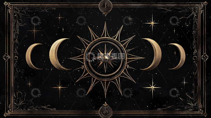 高清大图下载【趣麦麦图】神秘星象与月亮相位插画