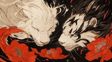 白虎与黑虎对视图