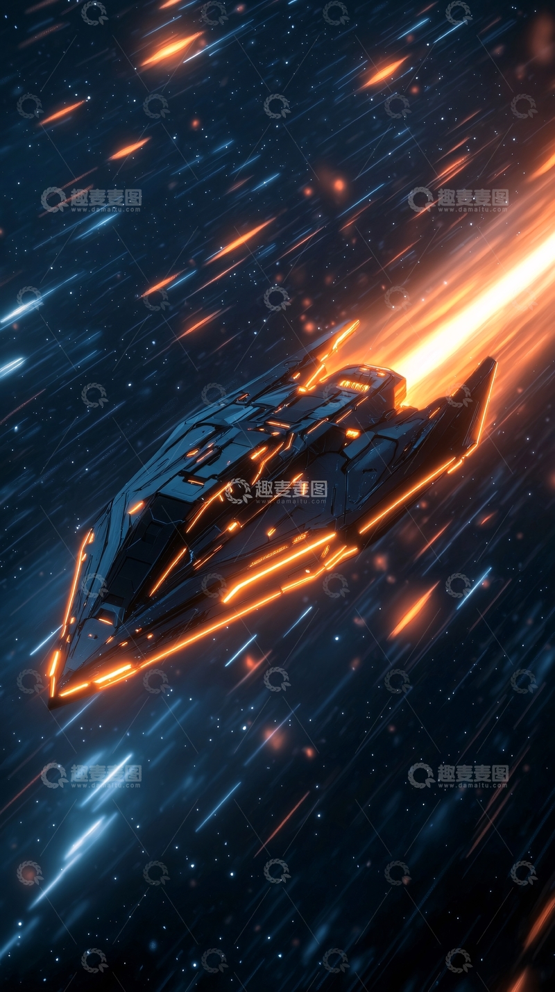 高清大图下载【趣麦麦图】星际飞船穿越流星雨