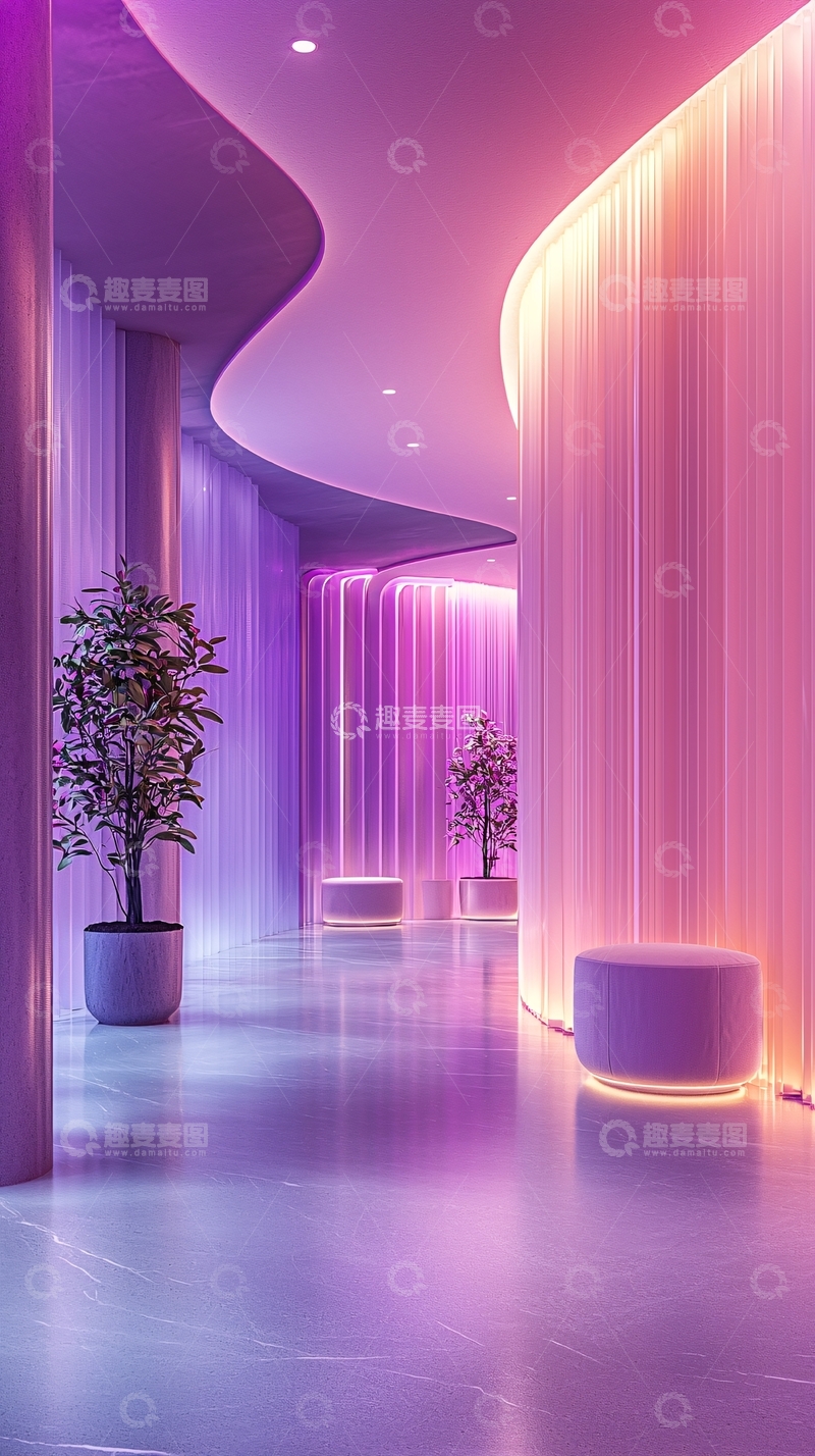 高清大图下载【趣麦麦图】梦幻紫色光影走廊