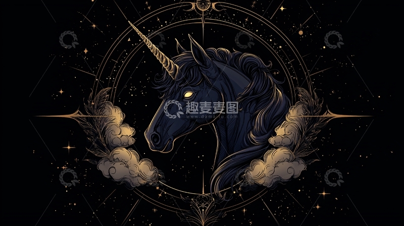 高清大图下载【趣麦麦图】梦幻独角兽星空背景图