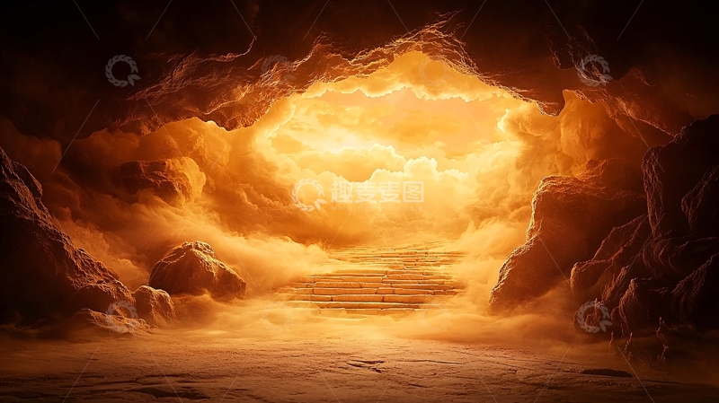 高清大图下载【趣麦麦图】神秘洞穴中的光明阶梯