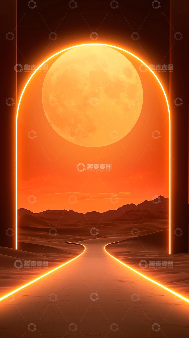 高清大图下载【趣麦麦图】沙漠月光下的神秘通道